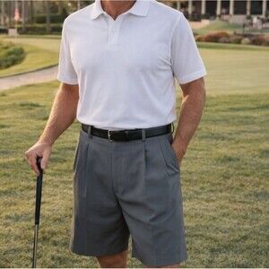 NWT Jos A Bank Leadbetter Gray Golf Shorts 40 Pleated Front Gripper Waistband Da